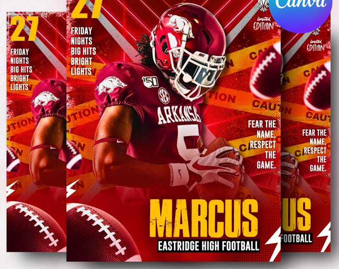 Football Poster Canva Template | Sports Background & Digital Backdrop For Senior Sports Poster, Memory Mate, Football Banner, And Portraits