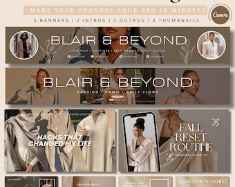 YouTube Branding Kit Template: Canva Editable Banners, Thumbnails, Intros (PDF Download)