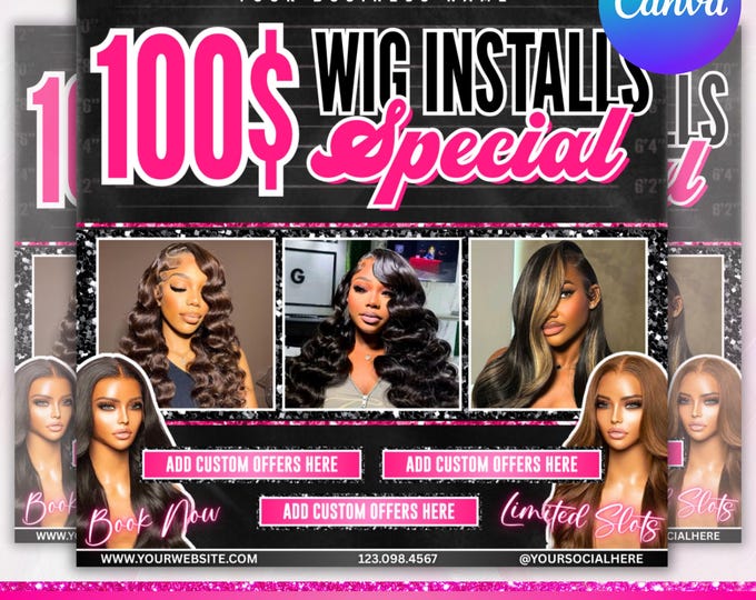 Wig Special Flyer, Wig Deals, Wig Bundle Flyer, Hair on Hand, Wig Flyer, Hair Stylist Flyer, Hair Sale Flyer, Canva Editable