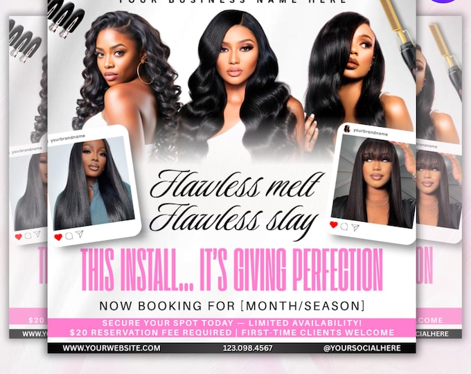 Wig Install Specials Flyer, Editable Canva Template, Hair Salon Flyer, Wig Business Promo Flyer, Premade Hairstylist Services Beauty Flyer