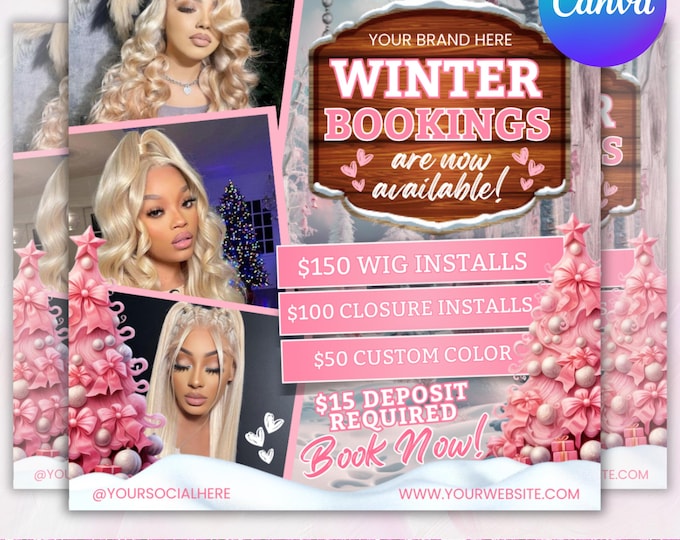 December Booking flyer, Holiday Booking Flyer, Book Now Flyer, Christmas Sale Flyer, Lash, Hair, Makeup, Nails, Wig Flyer, Canva Editable