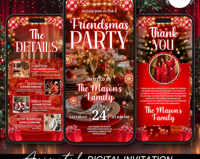 Animated Friendsmas Party Invitation, Digital Christmas Party Invitation, Animated Holiday Party Invite, Xmas Evite, Editable Canva Template