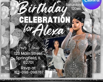 Birthday Party Flyer, Birthday Bash Flyer, Birthday Girl, Party Flyer, Celebration Flyer, Birthday Event, Birthday Invite, Canva Editable