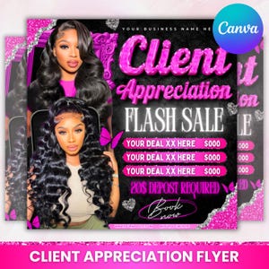 Client Appreciation Flyer, Client Appreciation Sale Flyer, Book Now Flyer, Hairstylist Flyer Nail Lash Tech, Wigs Braid Flyer Canva Template