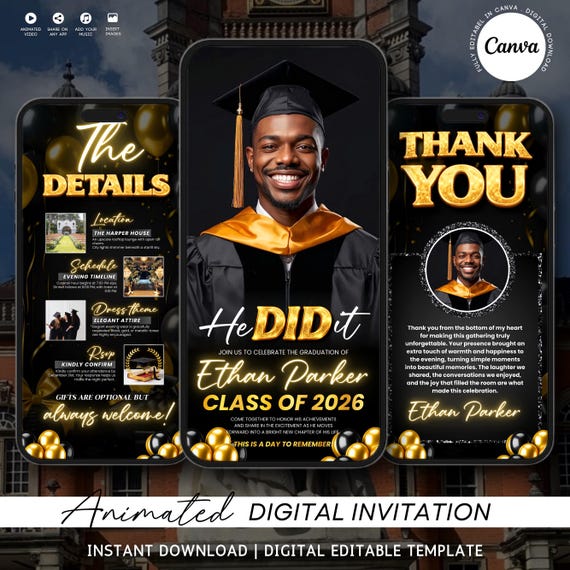 Digital Graduation Invitation, Graduation Party, Graduation Invitation, Congrats to the Grad flyer, Class of 2026 Evite, Grad Announcement