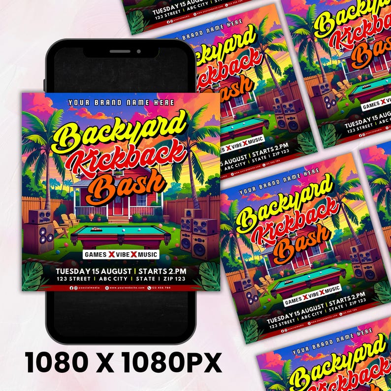 Kickback Party Flyer, Editable Kickback Club Flyer, Club DJ Party Invite, Event Flyer, Social Media Flyer, Canva Template, Instant Download Backyard Kickback Flyer, Games & Vibe Flyer, Summer Outdoor Event Flyer, DIY Canva Editable Design Template, Social Media Flyer, Party Flyer Backyard Kickback Flyer, Games & Vibe Flyer, Summer Outdoor Event Flyer, DIY Canva Editable Design Template, Social Media Flyer, Party Flyer