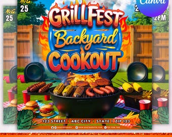 Backyard Cookout Flyer, BBQ Flyer, Summer Cookout Flyer, Food Flyer, Party Flyer, House Party Flyer, Social Media Flyer, Canva Editable