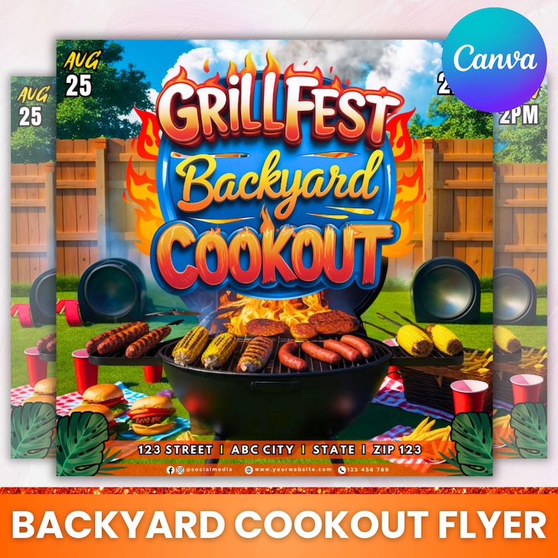 Backyard Cookout Flyer, BBQ Flyer, Summer Cookout Flyer, DIY Canva Editable Design Template, Food Flyer, Social Media Flyer, Party Flyer Backyard Cookout Flyer, BBQ Flyer, Summer Cookout Flyer, DIY Canva Editable Design Template, Food Flyer, Social Media Flyer, Party Flyer