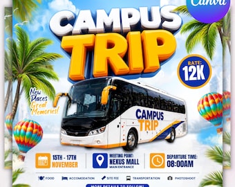 Bus Trip Flyer Template, Travel Agent Flyer, Travel Agency, Business Flyer, Vacations Flyer, Editable Itinerary Design for Group Travel