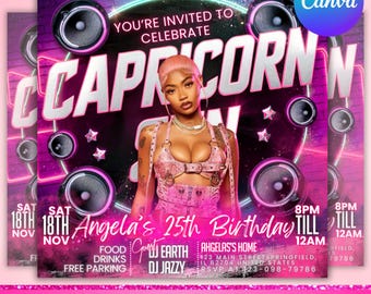 Capricorn Birthday Flyer, Capricorn Bash Flyer, Birthday Flyer, Birthday Girl, Party Flyer, Celebration Flyer, Birthday Event,Canva Editable