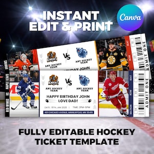 Bearbeitbares Hockeyticket, Hockeyticketvorlage, Überraschungshockeyspielticket, druckbares Sportticketgeschenk für ihn, Canva bearbeitbar