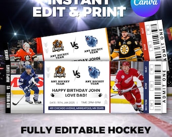 Editable Hockey Ticket, Hockey Ticket Template, Surprise Hockey Game Ticket, Printable Sports Ticket Gift for Him,  Canva Editable