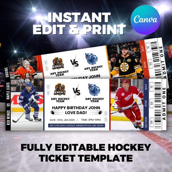 Editable Hockey Ticket Template: Surprise Game Gift (Canva Editable)