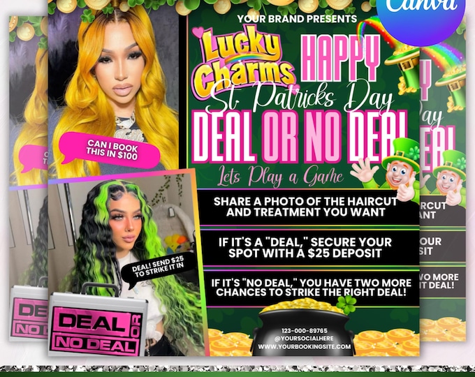 Deal or No Deal Flyer, March Booking Flyer, Deal or No Deal Flyer For Hair, Deal or No Deal Hair, Deal or No Deal Lash, Canva Editable