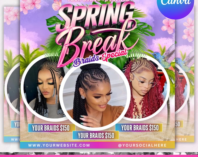 Spring Braids Sale Flyer, Spring Booking Flyer, Spring Season Flyer, Braid Prices Flyer, Braids Sale Flyer, Hair Flyer, Canva Editable