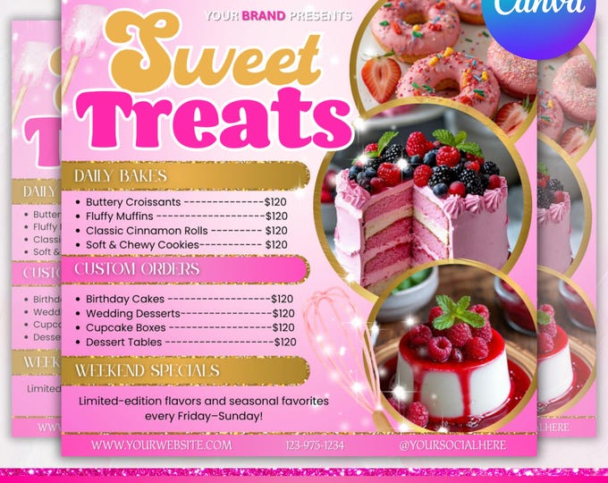 Bakery Flyer, Cake Flyer, Sweet Treats Flyer, Sweet Deals Flyer, Pastry Flyer, Bake Shop Flyer, Bake Sale Flyer, Dessert Fly, Canva Editable