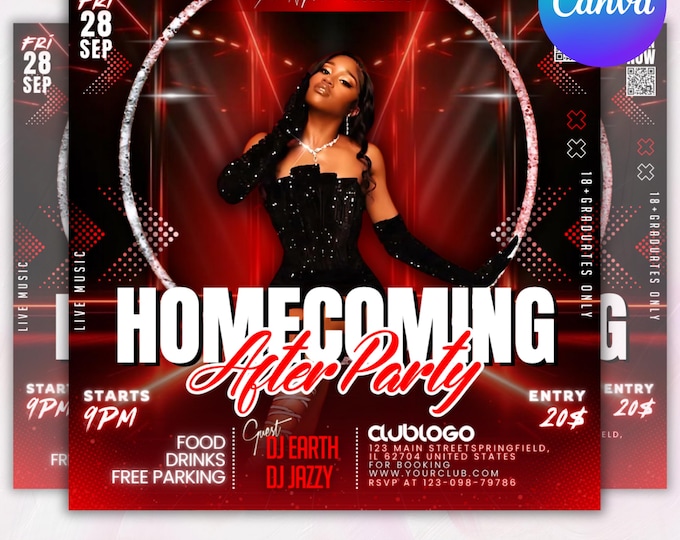 Homecoming After Party flyer, College School after party, Homecoming After Party, Homecoming END Season Party Invite, Canva Editable