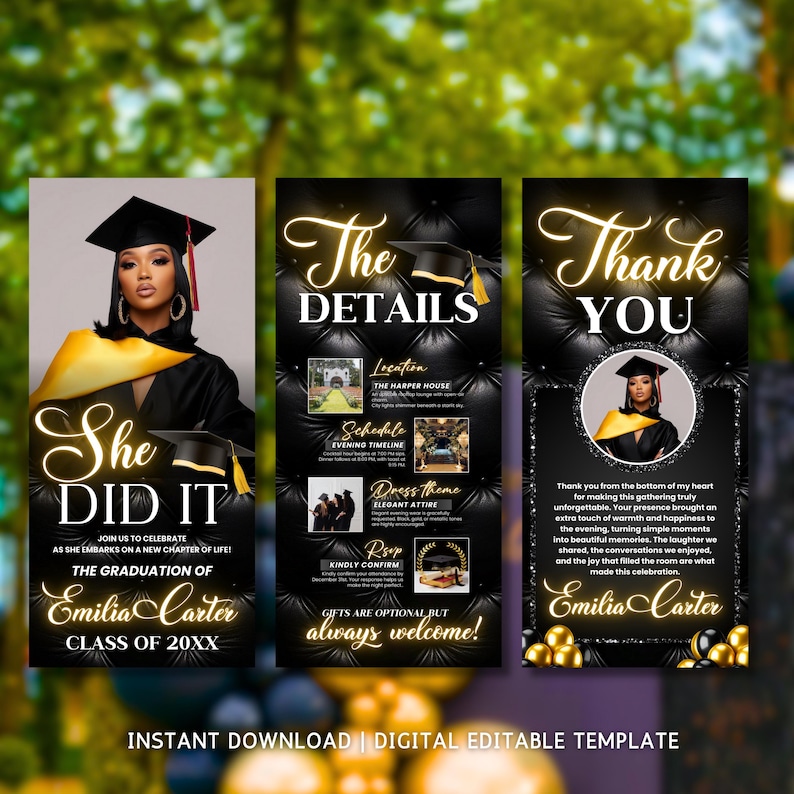 Black and Gold Luxury Graduation Digital Invitation, Graduation Party, Graduation Ceremony, For Boys and Girls, For men and women Graduation Flyer | Customizable DIY Invitation Flyer | Graduation Invitation Flyer | Social Media Flyer | Simplistic | Class of 2025 Digital Graduation Invitation, Graduation Party, Graduation Invitation, Congrats to the Grad flyer, Class of 2025 flyer, Grad Announcement