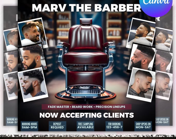 Barber Booking Flyer, Barber Booking Flyer, Barbershop booking flyer, Haircut Stylist Flyer, Social media template, Canva Editable