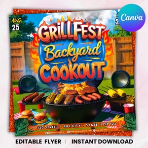 Backyard Cookout Flyer, BBQ Flyer, Summer Cookout Flyer, DIY Canva Editable Design Template, Food Flyer, Social Media Flyer, Party Flyer Backyard Cookout Flyer, BBQ Flyer, Summer Cookout Flyer, DIY Canva Editable Design Template, Food Flyer, Social Media Flyer, Party Flyer