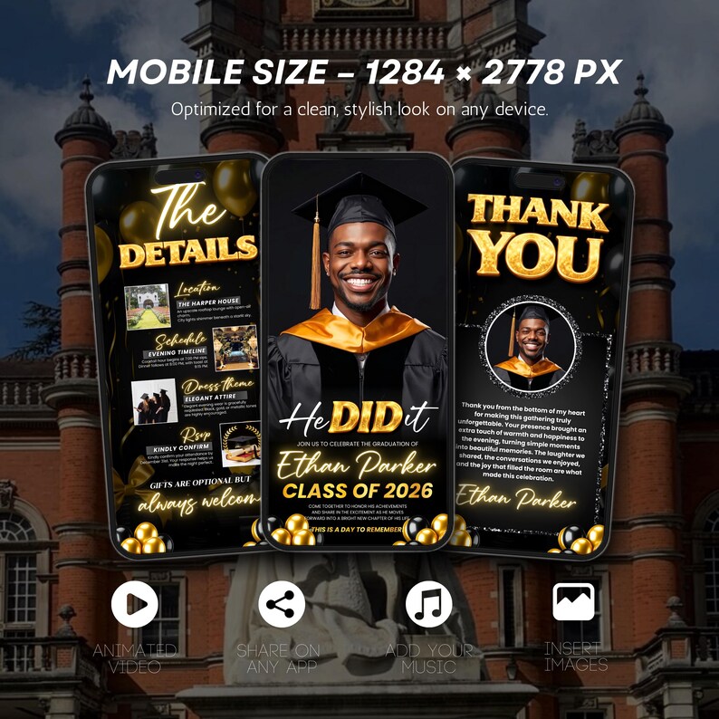 Black and Gold Luxury Graduation Digital Invitation, Graduation Party, Graduation Ceremony, For Boys and Girls, For men and women Graduation Flyer | Customizable DIY Invitation Flyer | Graduation Invitation Flyer | Social Media Flyer | Simplistic | Class of 2025 Digital Graduation Invitation, Graduation Party, Graduation Invitation, Congrats to the Grad flyer, Class of 2025 flyer, Grad Announcement