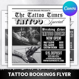 Tattoo Booking Flyer, Tatto News Paper Flyer,Tattoo Artist,Tattoo Shop Flyer,Social Media Flyer,Instagram Flyer,Booking Flyer,Canva Editable