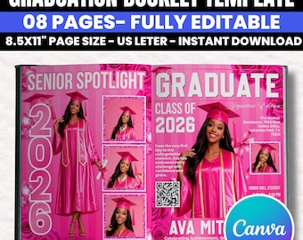 Abschluss-Aktivitäten-Broschüre Bearbeitbare Canva-Vorlage |2026 Senior Grad Magazine | Spiele & Reflexionen | DIY Leinwand