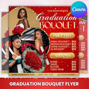 Graduation Bouquet Flyer, Graduation Flower Bouquet Flyer, Florist Flyer, Graduation Bouquet Price List,Flower Bouquet Flyer, Canva Editable