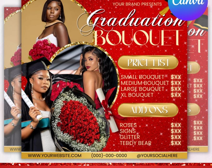 Graduation Bouquet Flyer, Graduation Flower Bouquet Flyer, Florist Flyer, Graduation Bouquet Price List,Flower Bouquet Flyer, Canva Editable