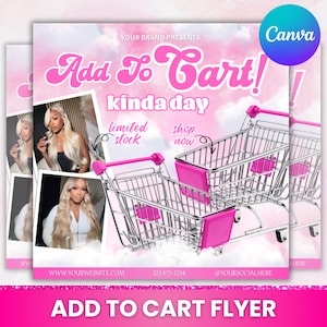 Add to Cart Flyer, Add to Bag Flyer,  Bookings Flyer for Beauty Hair Wig Lashes Nails Braids Makeup, Canva Editable