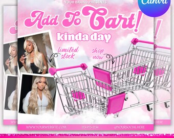 Add to Cart Flyer, Add to Bag Flyer,  Bookings Flyer for Beauty Hair Wig Lashes Nails Braids Makeup, Canva Editable