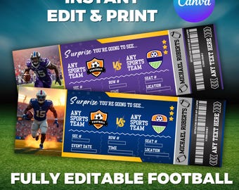 Editable Football Ticket, Football Game Ticket Gift, Football Birthday Ticket, Template Anniversary or Birthday Gift, Canva Editable
