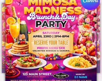Mother’s Day Mimosas Brunch Invitation Template, Floral Mimosa Bar Party Invite for Mom, Editable Canva Digital Download
