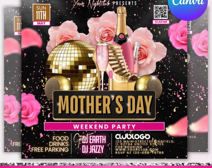 Mother's Day Party Flyer, DIY Flyer Template Design, Weekend Party Flyer, DJ Event Flyer,Ladies Night Flyer, Club Party Flyer,Canva Editable