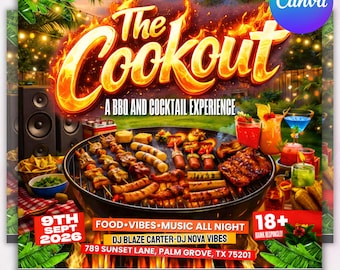 Backyard Cookout Flyer, BBQ Flyer, Summer Cookout Flyer, DIY Design Template, Food Flyer, Social Media Flyer, Party Flyer, Canva Editable