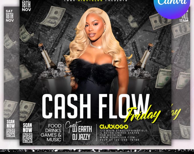 Friday Party Flyer, Editable Friday Party Flyer, DJ Nightclub Party, Adult Party Flyer, Social Media Template, Canva Editable