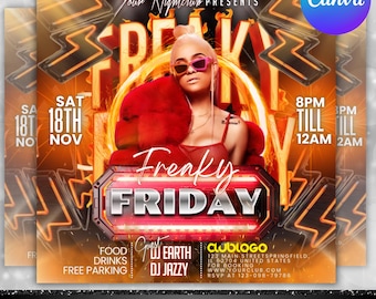 Freaky Friday Party Flyer, Editable Friday Party Flyer, DJ Nightclub Party, Adult Party Flyer, Social Media Template, Canva Editable