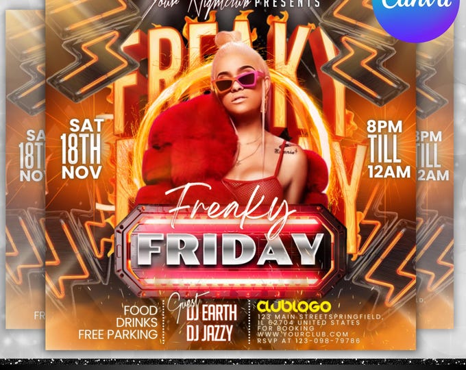 Freaky Friday Party Flyer, Editable Friday Party Flyer, DJ Nightclub Party, Adult Party Flyer, Social Media Template, Canva Editable