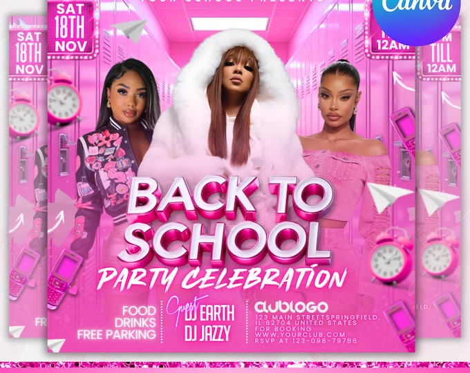 Back to School Party flyer, Back 2 School Flyer, Summer Flyer, Party Invite Flyer, DJ Disco Flyer, Instant Download, Canva Editable