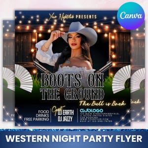 Western Party Flyer, Birthday Western Party Flyer, Night Club Flyer, Summer Pool Party Flyer, Cowgirl, Social Media Flyer, Canva Editable