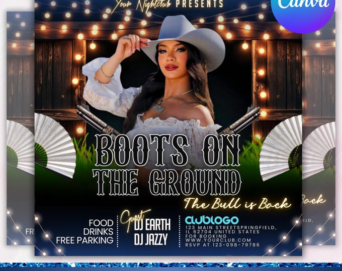 Western Party Flyer, Birthday Western Party Flyer, Night Club Flyer, Summer Pool Party Flyer, Cowgirl, Social Media Flyer, Canva Editable