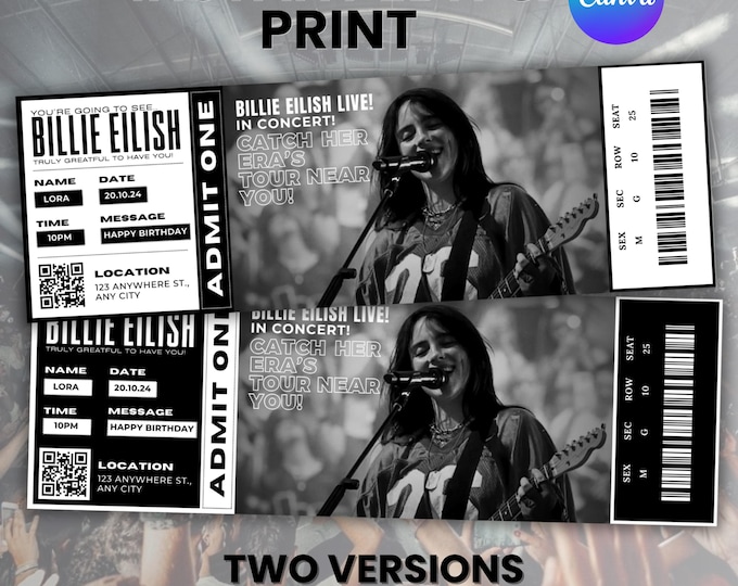 Editable Concert Ticket Template, DIY Event Ticket, Surprise Gift Custom Concert Ticket, Printable Concert Tickets Gift Idea, Canva Editable