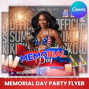 Memorial Day Party Flyer,Memorial Day Weekend Club Flyer,Club Party Flyer,Summer Party Flyer,DJ Party Invite for Social Media,Cnava Editable