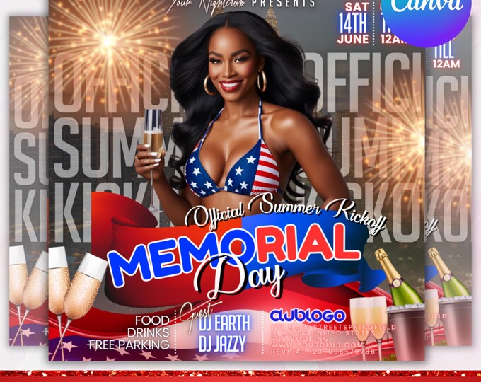 Memorial Day Party Flyer,Memorial Day Weekend Club Flyer,Club Party Flyer,Summer Party Flyer,DJ Party Invite for Social Media,Cnava Editable