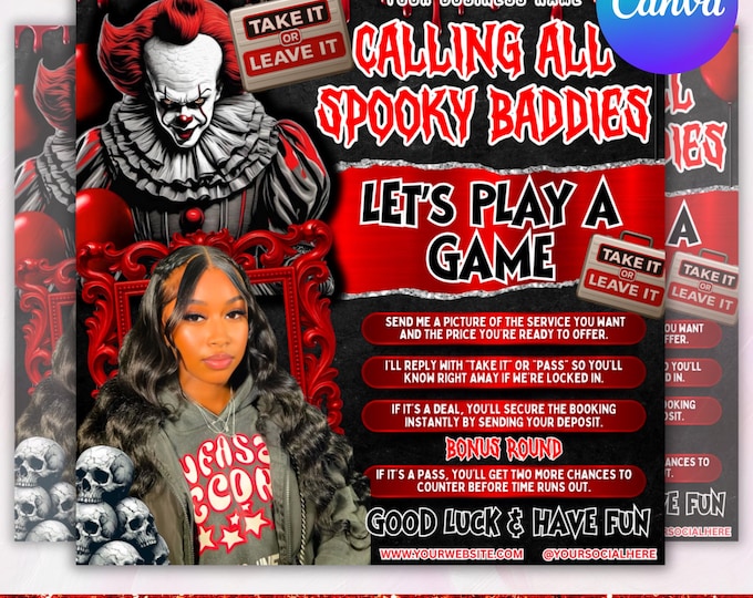 Halloween Booking flyer, October Booking Flyer, Halloween Hair Flyer, Spooky SZN Flyer,Nails MUA Lash Locs Wig, DIY Canva