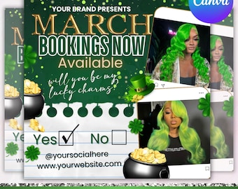 March Booking Flyer, St. Patrick Day Flyer, March Madness Flyer, March Book Now, March Hair, March Lashes Nails Flyer, Canva Editable