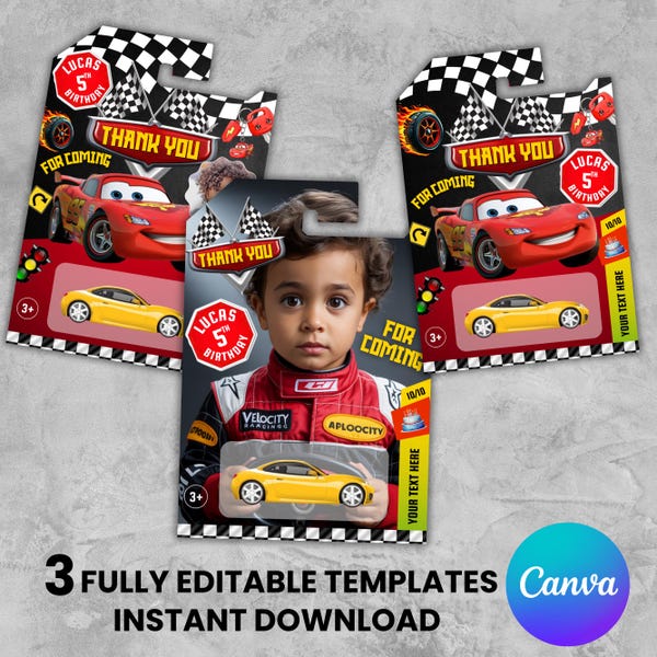 Toy car packaging, Toy Car Packaging Template, Printable Car Birthday Favor Tag, Race Car Tag Party Supplies, Canva Editable