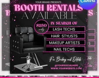 Booth Rental Flyer, Store Rental Flyer, DIY Flyer Template Design, Social Media Flyer, Available for Rent Salon Flyer, Canva Editable