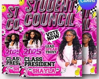 Student Council Campaign Flyer Template, School Election Flyer, Editable Canva Poster, Digital Council Flyer, School Election Poster