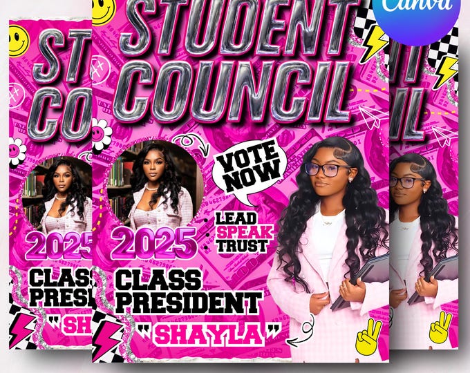 Student Council Campaign Flyer Template, School Election Flyer, Editable Canva Poster, Digital Council Flyer, School Election Poster